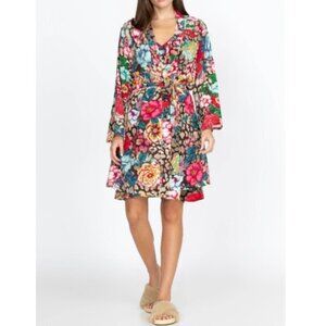 Johnny Was 'Evelyn' Floral-Print Silk Robe, Multicolor